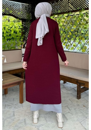 Sinem Çelik Örme Triko Hırka Bordo Çok Renkli