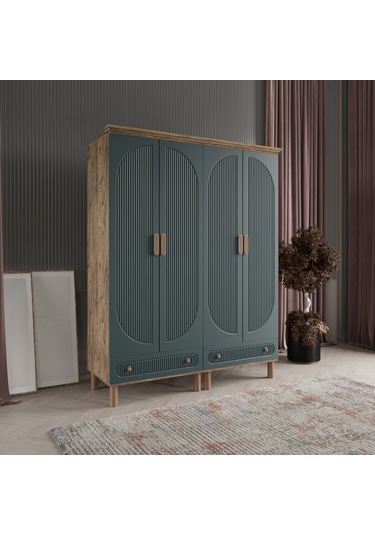 Beenal Furkan 4 Kapaklı Gardırop Dolap 160cm Atlantik Çam-yeşil