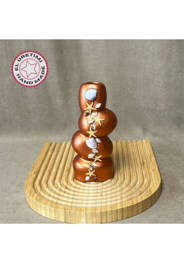 Uretti - Ayşe 7362 6307 El Yapımı Bakır Taş Motifli Dekoratif Biblo / Vazo - 18 X 9 Cm 1 Adet