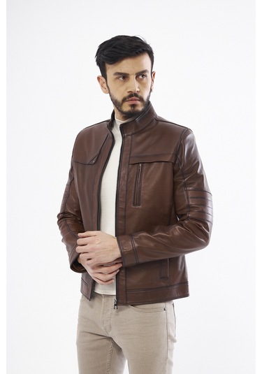 Derinss DER134 Hakiki Deri Erkek Taba Mont Taba