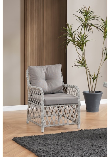 Roma Rattan Bahçe Balkon Takımı 2+1+1 Cam Masalı Gri
