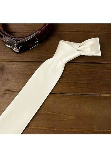 Tezzgelsin Erkek Saten Kravat ve Mendil Set Krem