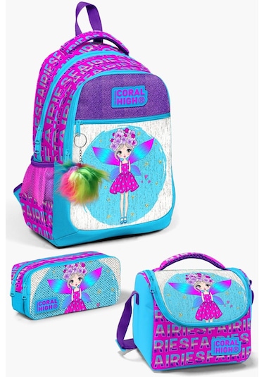 Coral High Kids Pembe Mavi Peri Desenli 3 Lü Okul Çanta Seti Set0123484