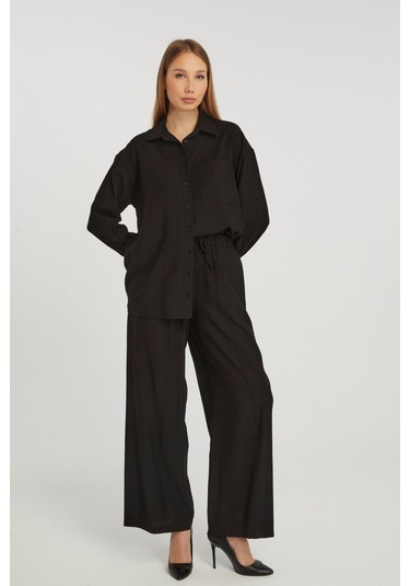 Kadın Siyah Casual Oversize/geniş Kalıp Gömlek Siyah