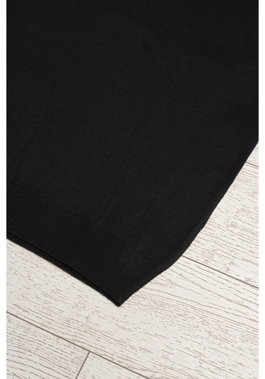 V Yaka Battal Büyük Boy Yünlü Kolsuz Triko Süveter Siyah