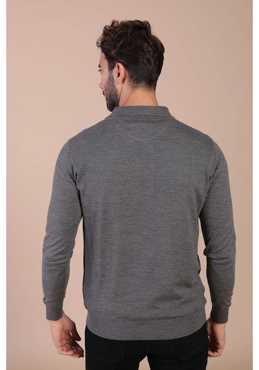 Ferraro Polo Yaka Superfine Yün Kazak - Gri Gri