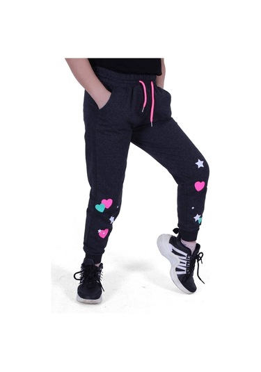 Fyk Kids Baskılı, Kalp Desen Detaylı Kız Çocuk Eşofman Altı Antrasit