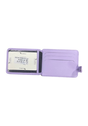 Karali Hakiki Deri Oval Yandan Patlı Lila Cüzdan Kartlık K509-20 Lila