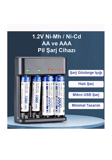 Greentech Pil Şarj Cihazı Dört Yuvalı - 1.2v Ni-mh / Ni-cd Aa / Aaa / Gt-bc07