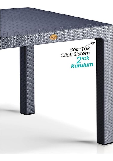 Bambu Antrasit 90x150 Cm Camsız Rattan Bahçe Balkon Masa Takımı Antrasit