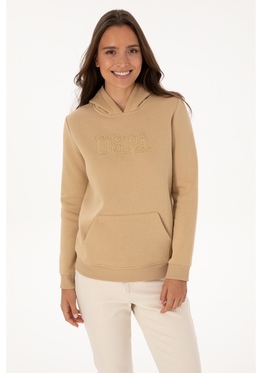 U.S. Polo Assn. Kadın Kum Şardonlu Kapüşonlu Basic Sweatshirt 50313566-VR085