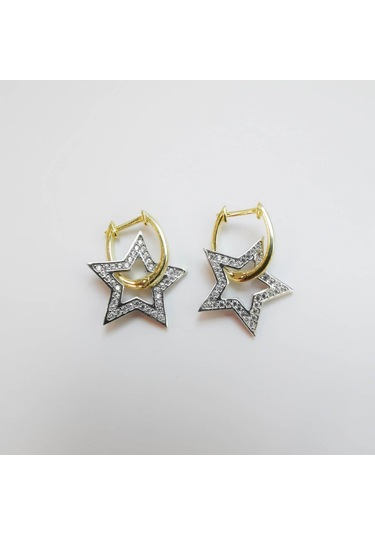 Choice Yıldız Bayan Gümüş Küpe Gold Double Color