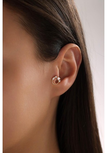 Tufanlar Kuyumculuk Altın Yuvarlak Taşlı Piercing Altın