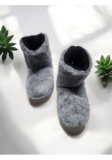 Yumuşak Kaymaz Taban Sessiz Hafif Peluş Panduf Ev Bot Gri