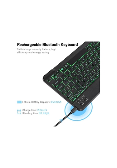 Slim Backlit Bluetooth Klavye, İpad Uyumlu Samsung Tablet İçin Mini Kablosuz Klavye
