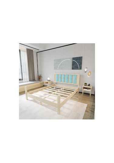 Orion Model Cam Göbeği Puflu Başlıklı Doğal Çam Ahşap Karyola-77 90 x 200