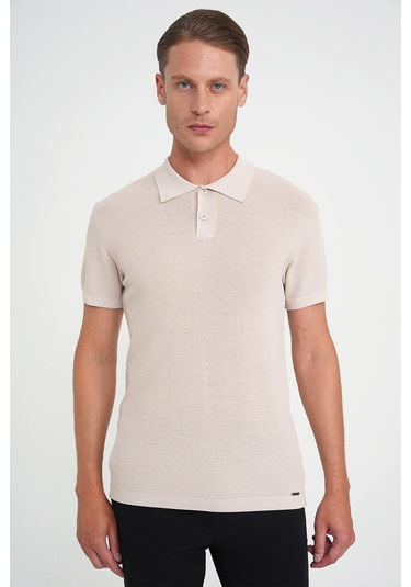 Comfort Fit Polo Yaka Kısa Kollu Bej Triko Tr 883 Bej