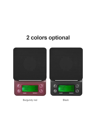 Yaozixa Dijital Mutfak Terazisi - Hassas 3kg/0.1g Ölçüm, Zamanlayıcılı, Tare Fonksiyonlu, Büyük Lcd Ekran Bordo