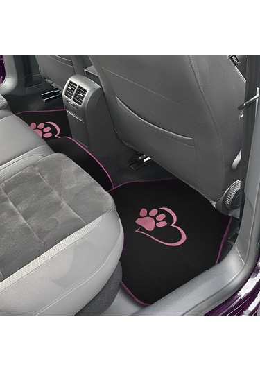 Sevgili Köpek Pati Desenli Pembe Nakışlı Araç Halı Paspas Seti Şık Ve Sevimli Oto Paspas Aksesuar