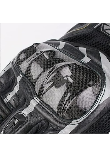 Motoanl Karbon Fiber Koruma Deri Microfiber Eldiven Gri - Siyah