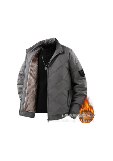 Genç Ve Orta Yaşlı Erkekler İçin Kadife Ve Pamuklu 2025 Yeni Pamuk Dolgulu Ceketler Koyu Gri