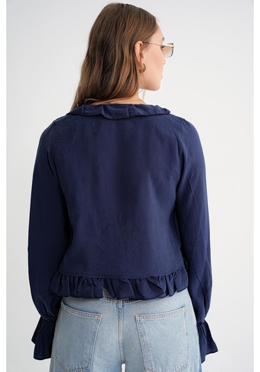 4712 Kadın Volanlı Modal Bolero Bluz Lacivert Lacivert