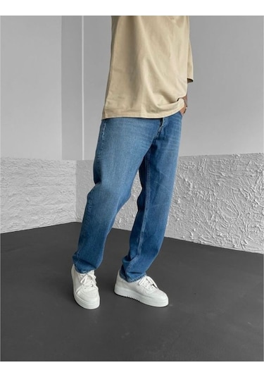 Vikingsjeans Mavi Yıkamalı Baggy Jeans Mavi