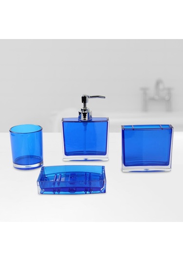 Suntek 4x Losyon Dispenser Bardak Diş Fırçası Tutucu Seti Mavi