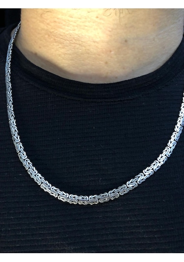 Erkek Gümüş Kolye - 3.5mm Yassı Ezme Kral Model • Işıklı Kutuda • Sevgiliye • Eşe • Babaya Hediye