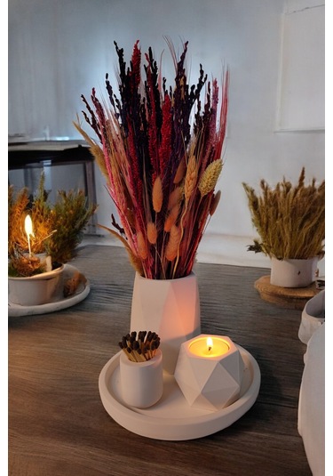 Modern Vazo - Teaighlt Mumluk - Kibritlik Tealight Mum Dahildir Beyaz