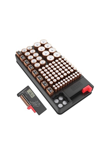 Suofeng Absli Akü Organizasyon Kutusu İle Dijital Voltmetre, 98 Adet Pil Saklama Kapasitesi Aa, Aaa, C, D, 9v Ve Düğme Pilleri Diğer