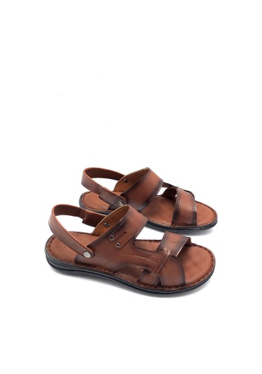 Deritarz Hakiki Deri Tam Ortopedik Masajlıtaba Erkek Sandalet Taba