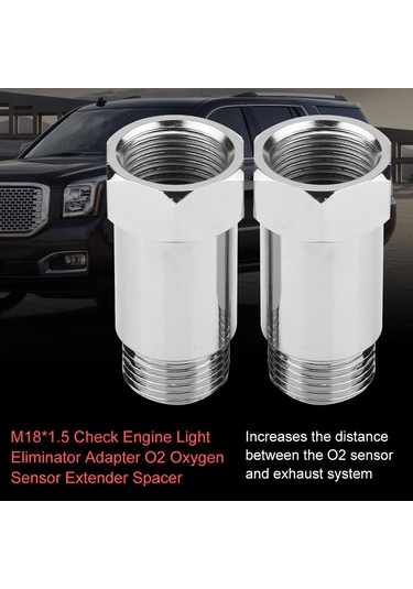 Shineyee 45mm Demir Oksijen Sensörü Uzatıcı Adaptörü M18 1.5 2 Adet , Motor Kontrol Lambası Söndürücü, Evrensel Uyum, Kolay Kurulum - Gümüş