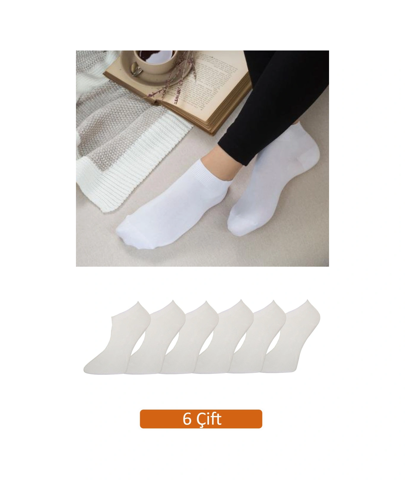 Kadın 6'lı Paket Beyaz Bambu Patik Çorap Vk-patikbeyaz-6lı