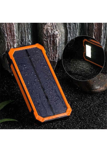 Geeksen 20000 Mah Turuncu Güneş Enerjili Power Bank: Çift Usb, Led Fenerli, Dış Mekanlar İçin Dayanıklı Taşınabilir Şarj Cihazı