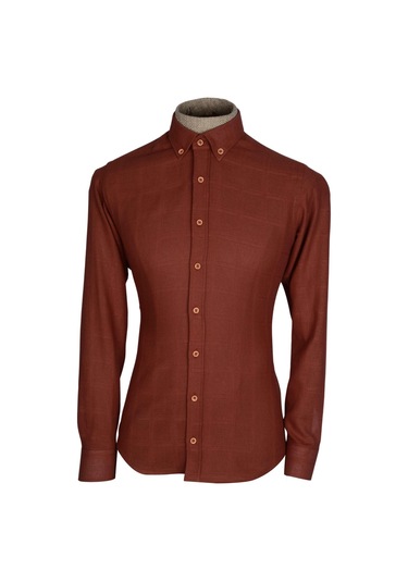 Cengiz İnler Yaka Düğmeli Kare Desen Erkek Slimfit Gömlek 001