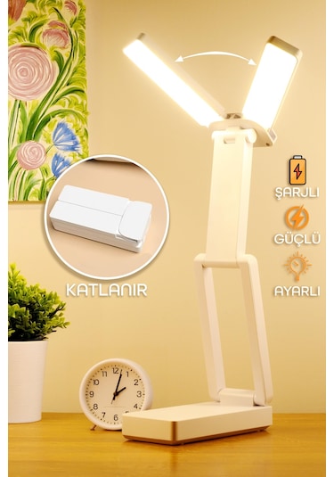 Şarjlı Masa Lambası 3 Renk 40 Led Renk Katlanır Ayarlı Dokunmatik Dimmerli Çalışma Okuma Işığı Pr18