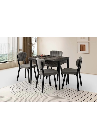 Mobilgen Sadece Masa Siyah Mermer 65+65 Gonca Açılabilir Masa Siyah Mermer