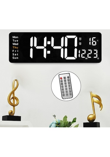 Suntek Ev İçin Uzaktan Kumandalı USB Tarih Hafta Sıcaklık Göstergeli Dijital Duvar Saati Siyah
