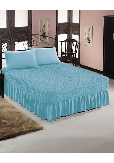 StarMall Bürümcük Etekli Çarşaf Yatak Örtüsü Lastikli 1 Adet Turkuaz