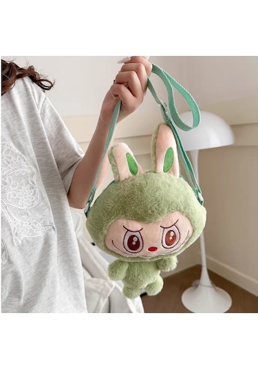 Labubu Karikatür Peluş Kız Çocuk Sevimli Çapraz Mini Çanta Yeşil