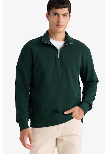 Defacto Regular Fit Dik Yaka Yarım Fermuarlı Basic Düz Sweatshirt X7405az25augn852 Yeşil