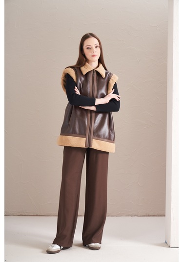 Kürklü Yelek Kahve Kahve