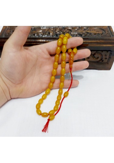 Omari Usta İmzalı Fıçı Kesim Alman Sıkma Kehribar Tesbih 9.5x10.5