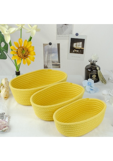 Yystore Oval Saklama Sepeti Pamuk Halat Dokuma M030-0469 Çok Amaçlı Organizasyon