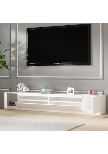 T008 Arya Işıklı Tv Sehpası Set - Parlak Beyaz Parlak Beyaz
