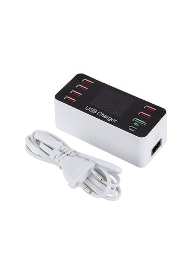 8 Portlu Akıllı Usb Şarj Cihazı - Qc3.0 & Type-c, Lcd Ekran, Çoklu Cihaz Şarjı