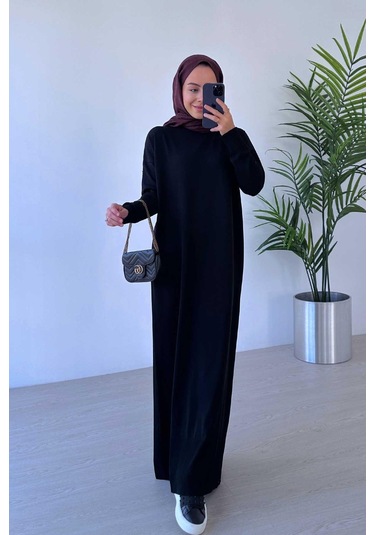 Merserize Elbise - Siyah Siyah