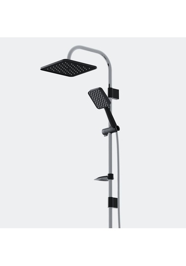 Robot Duş Seti Krom Siyah Tepe Duş Sistemi Yağmurlama Sistemi Paslanmaz Krom - Siyah