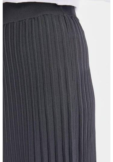 Desen Triko Kadın Pileli Triko Etek 1321 Antrasit Antrasit